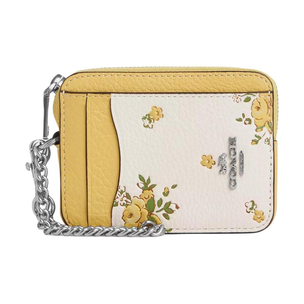 Coach Zip 10 Brand Logo Floral Print Leather Card Case Women Accessories CAU44-SVCAH