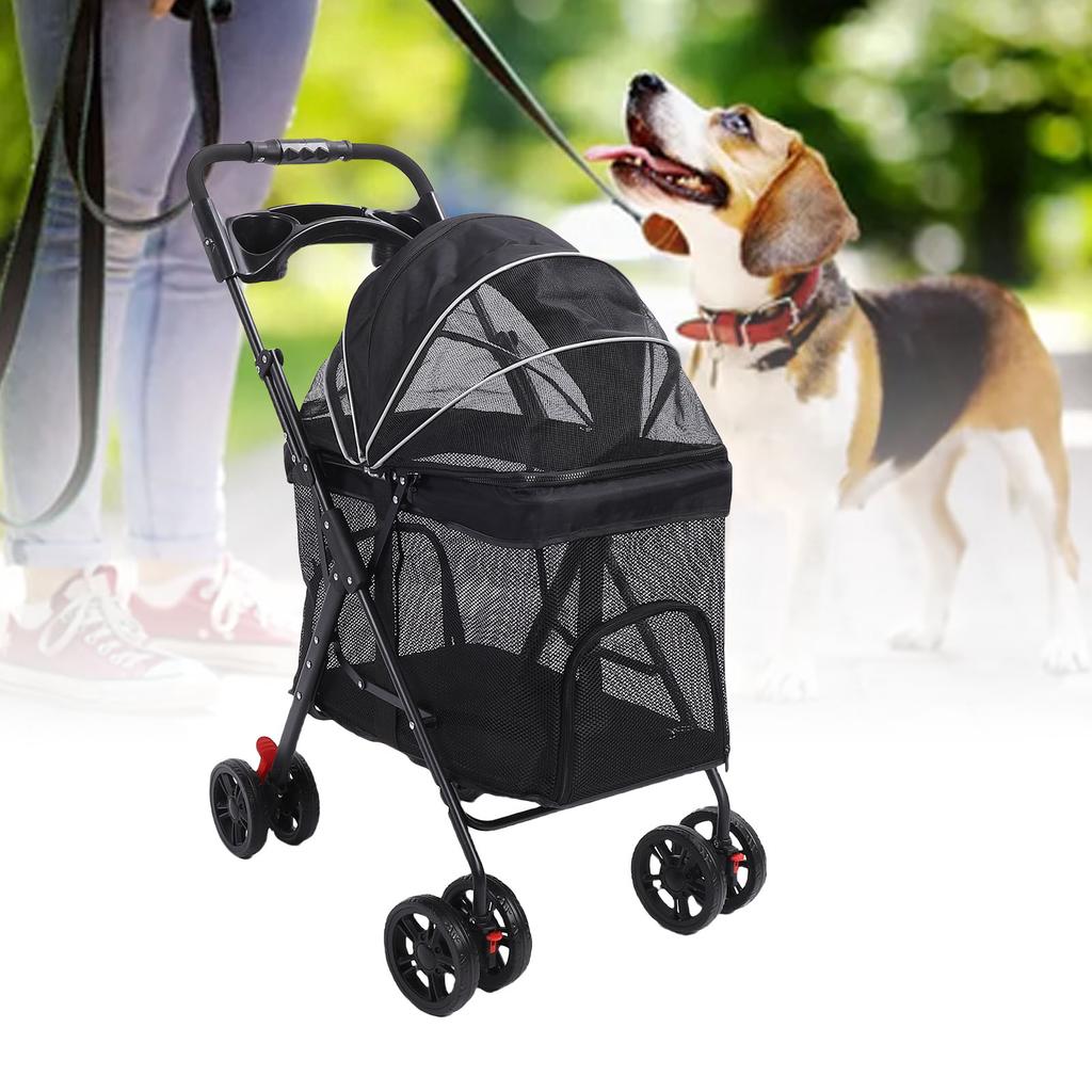 Pet Stroller Folding Cat Stroller 4 Wheels Dog Wagon with Sun Shades and Cup Holder for Travel