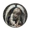 Angel Reading Book Theme Wooden Hanging Sign Front Door Round Plaque For Home Holiday Garden Party Decoration Ornament