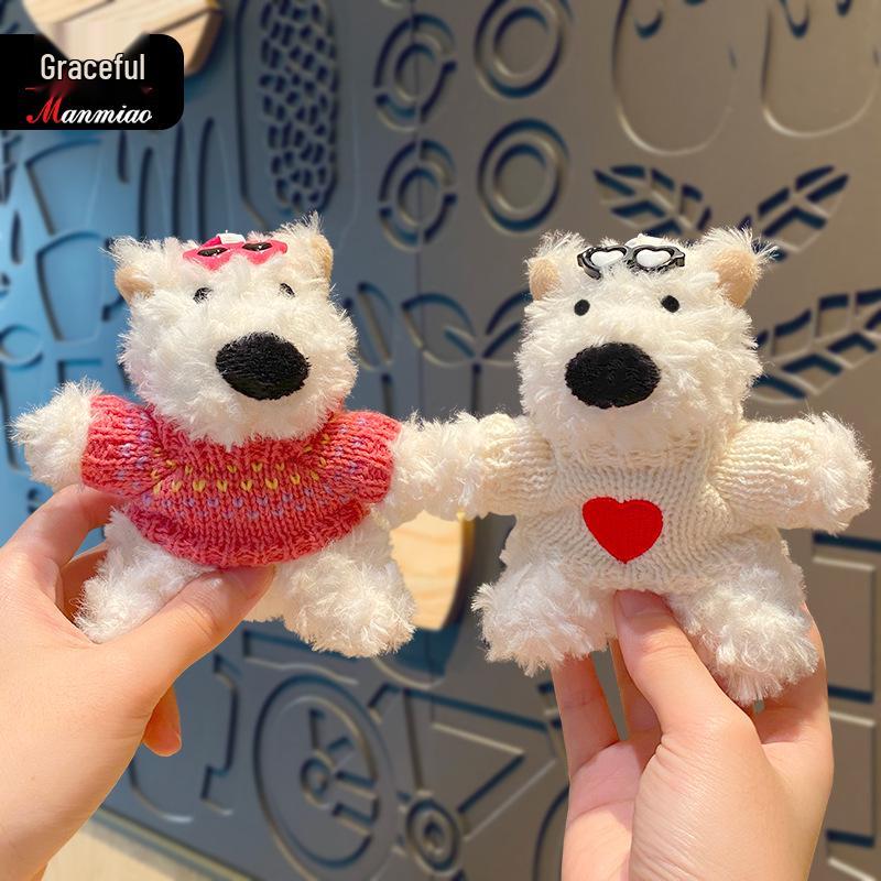 Cartoon West Highland Plush Keychain - Cute Girl Doll Backpack Pendant