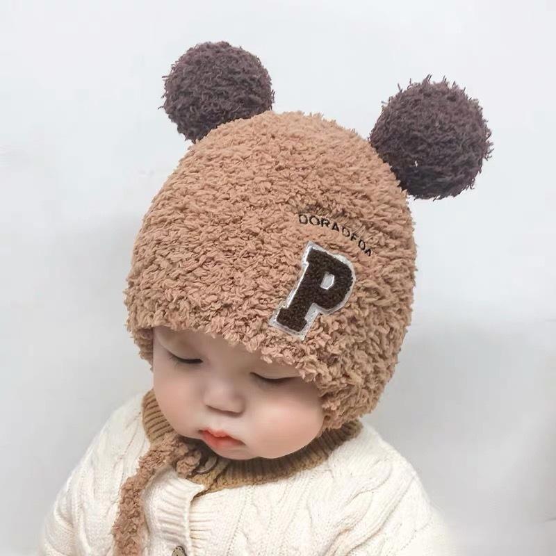 Fashion Children Cap Autumn Winter Letter P Bonnets Ear Protector Head Caps for Boys Girls Baby Bomber Hats Unisex 1 2 3 4 Years