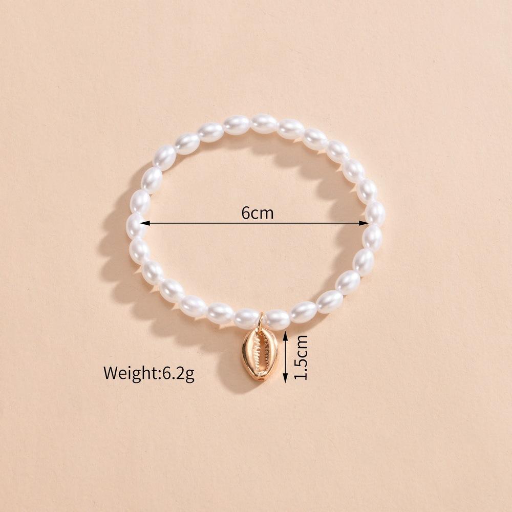 New Product, Seaside Beach Wind, Metal Shell, Pearl Beaded Anklet.