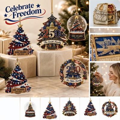 Patriotic Acrylic Christmas Tree Ornament for USA 0th Anniversary, Red Blue Holiday Decoration, Commemorative Gift