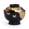 Zoni Bowl with Lid, Black Interior with Red Crane Design and Gold Mica, Large, 450ml, Traditional Craft, Yamanaka Lacquerware, Made