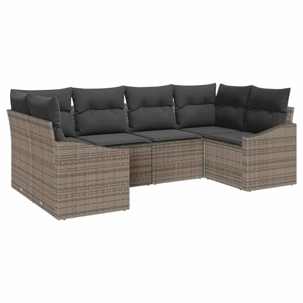 6 Piece Grey Poly Rattan Sofa Set with Cushions