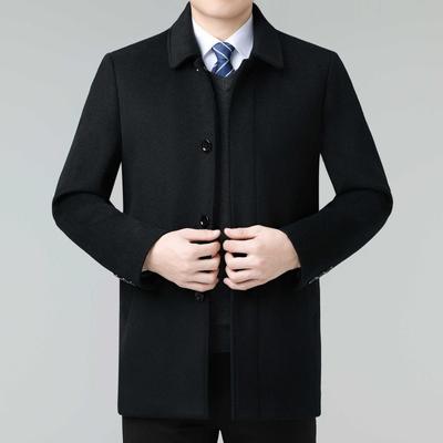 Abrigo de cachemira de invierno para hombre de alta gama de largo medio abrigo de lana para papá de mediana edad solapa chaqueta de lana más engrosamiento de terciopelo
