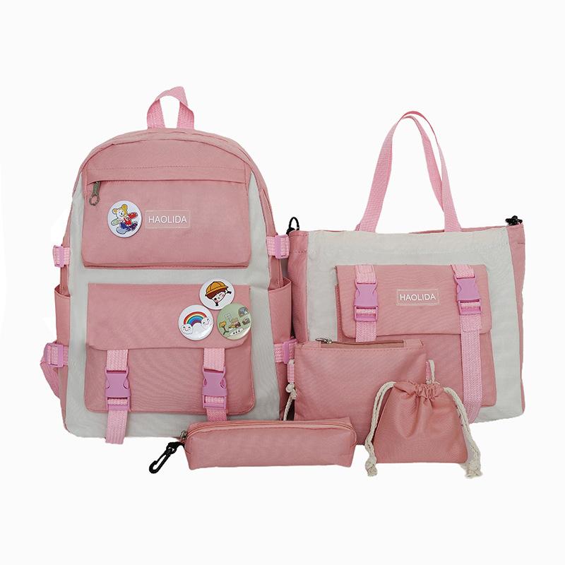 New fashionable contrasting color student schoolbag junior high school large-capacity four-piece backpack class travel backpack make-up bag
