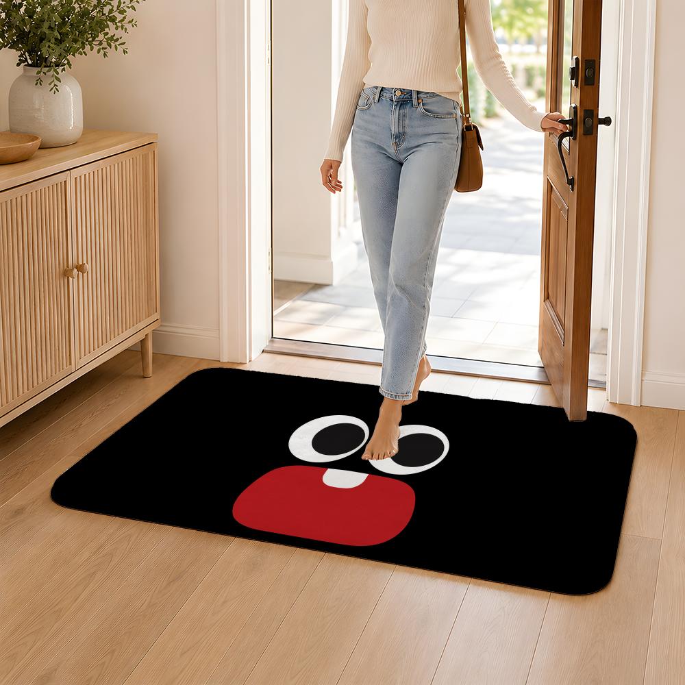 Cute Cartoon Eyes Floor Mat Flannel Rug Non Slip Absorbent Soft Washable For Entryway Hallway Bathroom Kitchen Decor