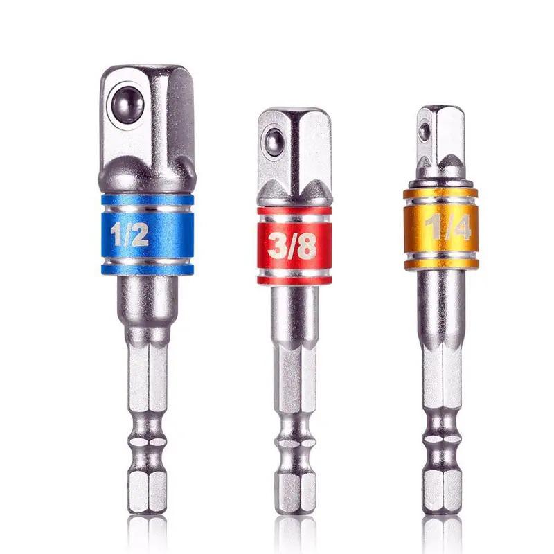 3-Piece Nickel-Plated Extension Rod Set for Drill to Wrench Conversion