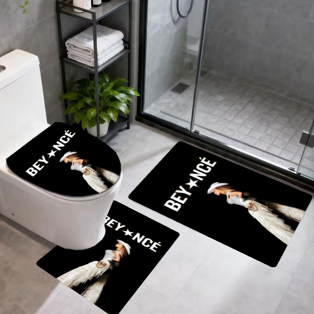 Beyonc Bathroom 3Piece Flannel Mat Set Bath Mat Set Toilet Coverushaped Foot Pad Gift Bathroom Decor