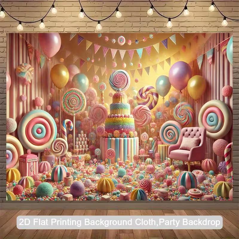 

2D Flat Printing Candy Themed Backdrop with Giant Lollipops for Birthday and Baby Shower 47.2x31.5inch/120*80cm