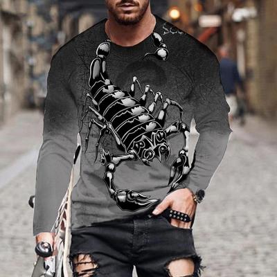 New 3D Scorpion Print Mens Tshirts Long Sleeve Tees Round Neck Casual Pullover Mens Clothing Plus Size