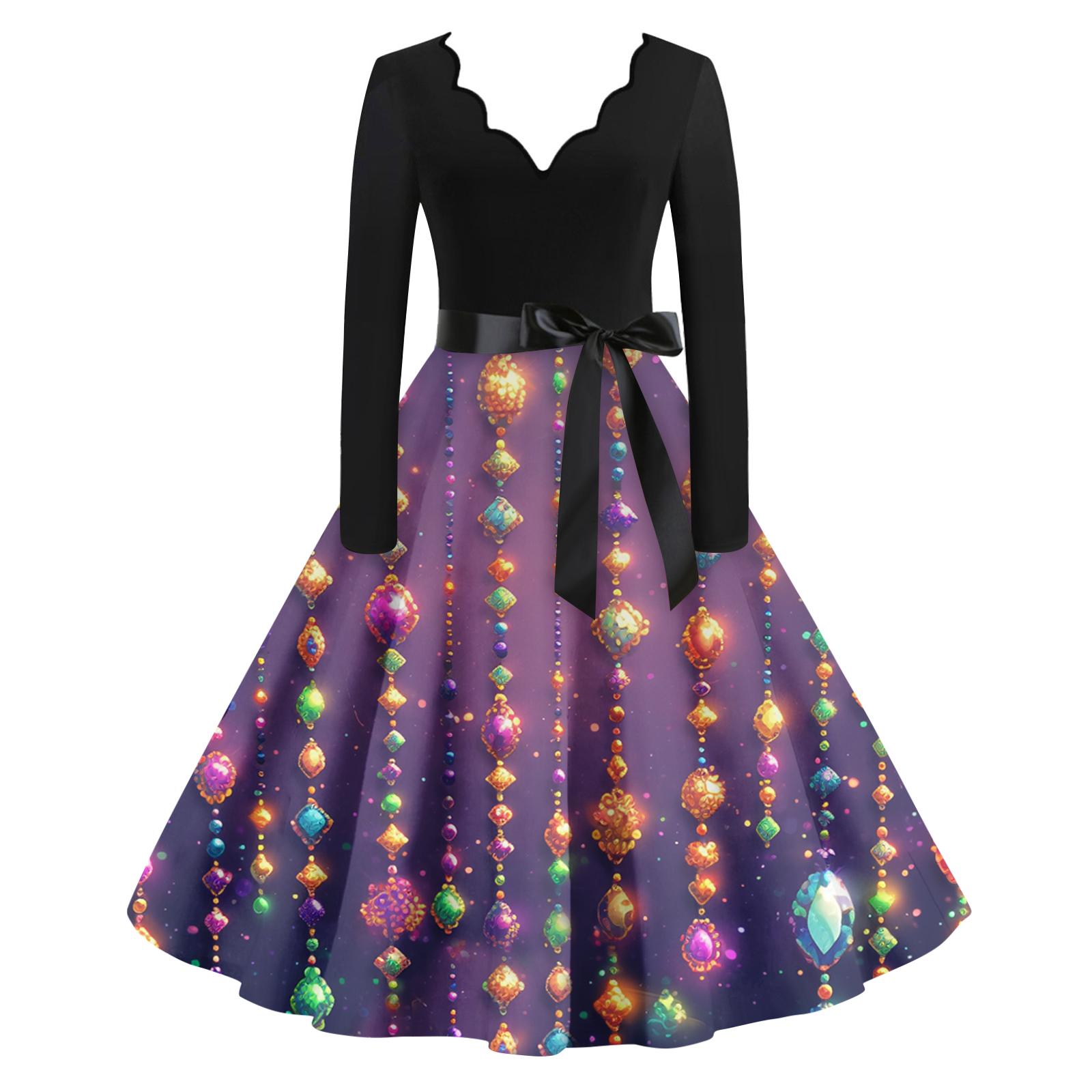 

Женское повседневное модное платье с V-образным вырезом и длинным рукавом с принтом в винтажном стиле XXL