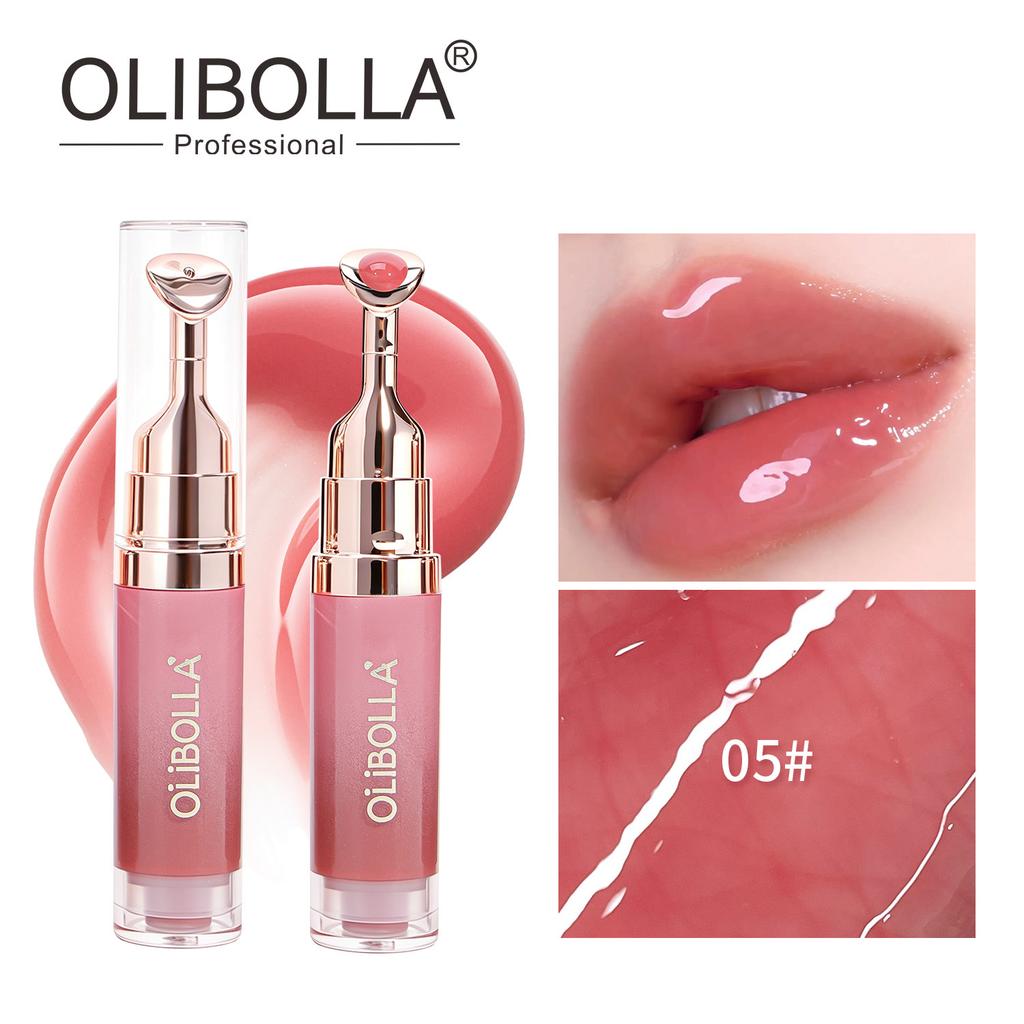 OLIBOLLA Spiegel Lipgloss mit Metall-Applikator, Feuchtigkeitsspendender Lippen-Plumper, Reduziert Lippenfältchen, Lippen-Serum Kosmetik