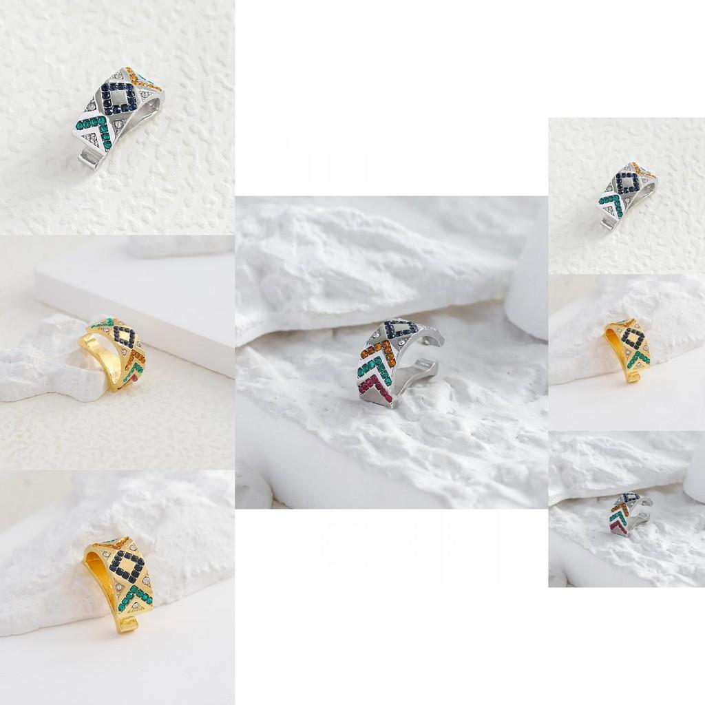 Chic Geometric Alloy Ear Cuffs With Colorful Embedded Stones For Gifts