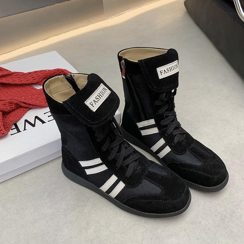 High-top Catwalk Boxing Boots Summer New Retro Striped Mesh Breathable Casual Sneakers Ins Tide