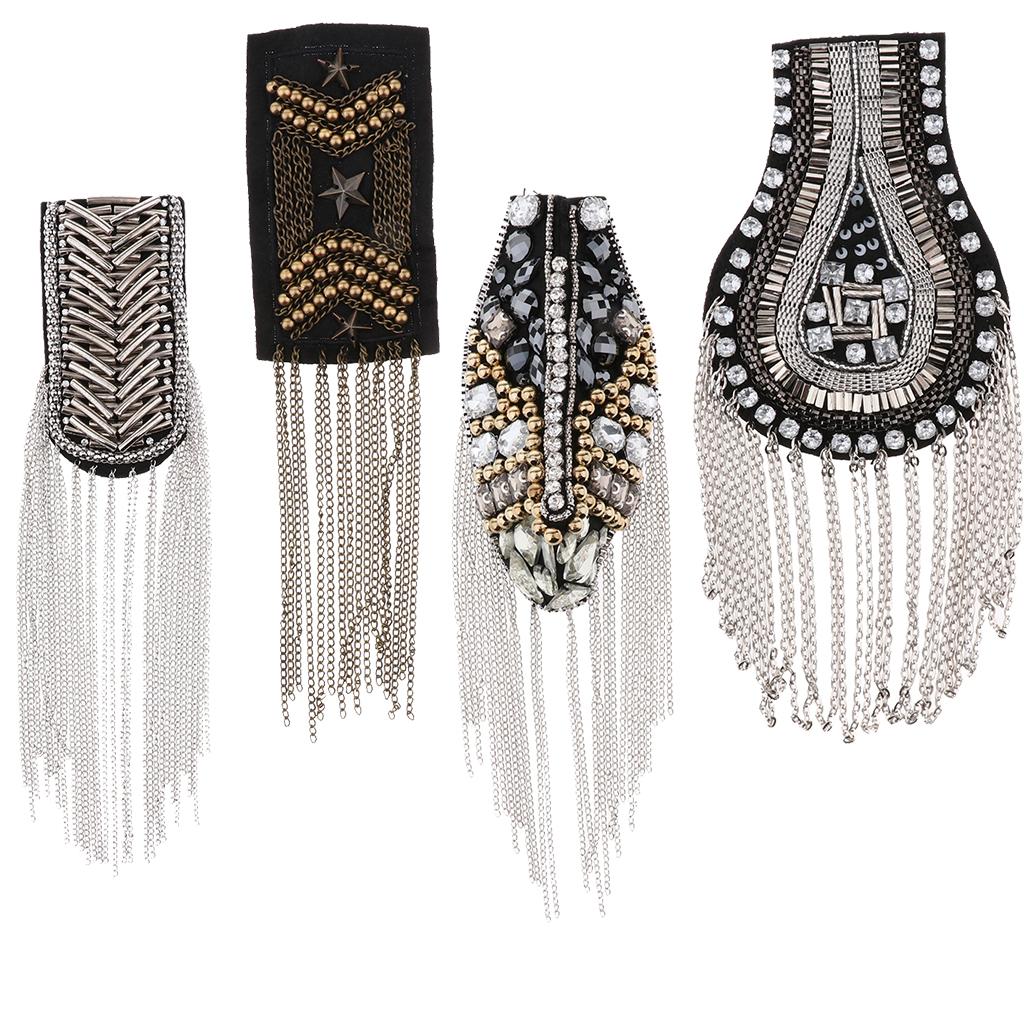 Epaulet Chain Brooch with Long Fringe Decorative Shoulder Badge Luxury Jewelry for Gothic Costume and Ceremony