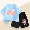 Summer Girls' Casual Set: Cute Rabbit Print Breathable T-shirt + Short-sleeved Pants Fashionable and Comfortable Set