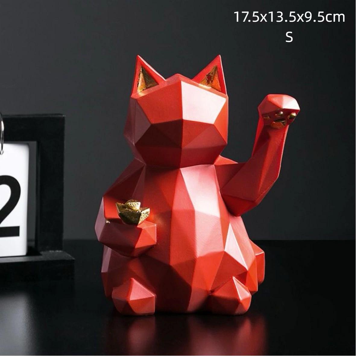 

Lucky Cat Resin Figurine – Feng Shui Maneki Neko Desktop Decoration for Home & Office Red S