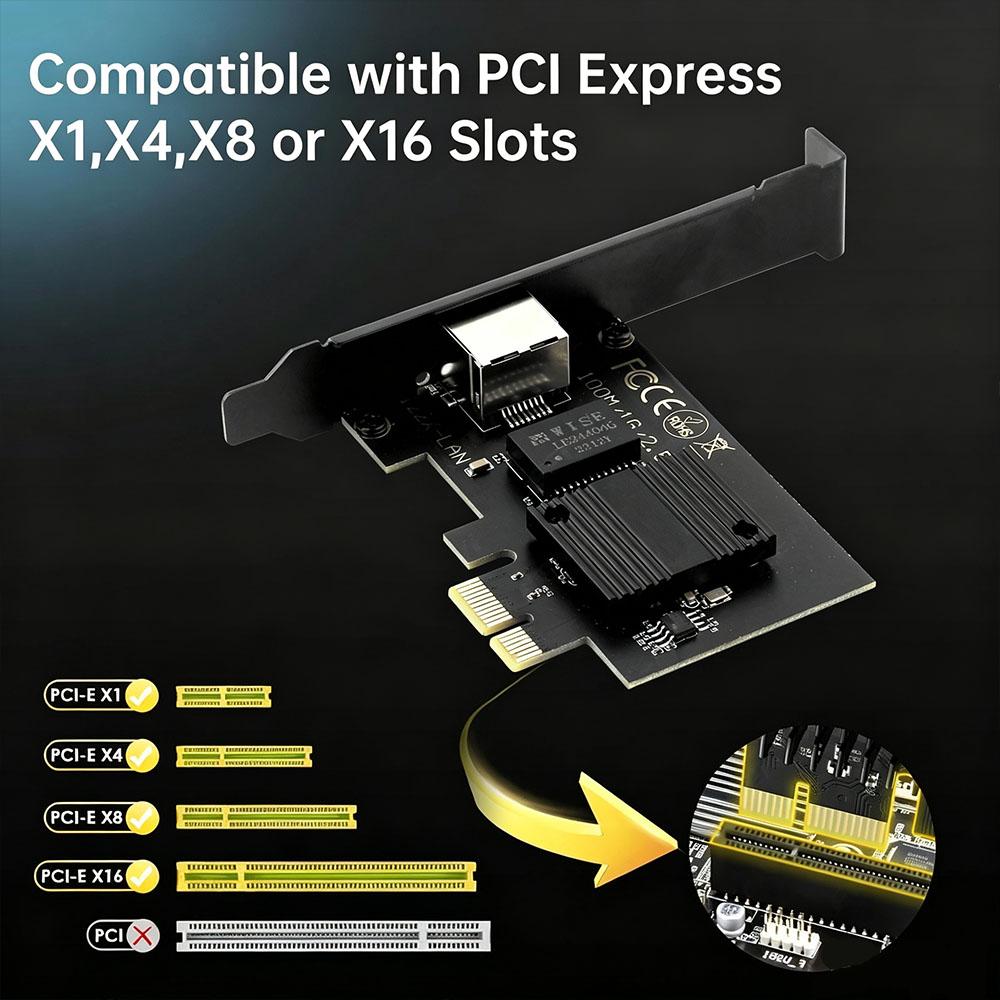 2.5G PCI‑E RJ45 Network Card Intel I226 Chip 100/1000/2500Mbps High Speed LAN Controller Adapter for Desktop PC Windows 10 11
