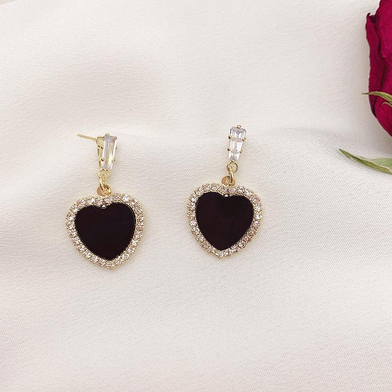 Korean Heart Hanging Earrings White Enamel Imitation Pearl Elegant Trendy Red Pink Acrylic Heart Dangle Earrings