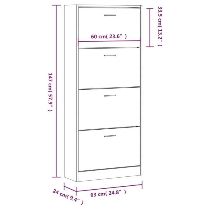 VidaXL Armoire à chaussures Chêne fumé 63x24x147 cm Bois d'ingénierie 342547