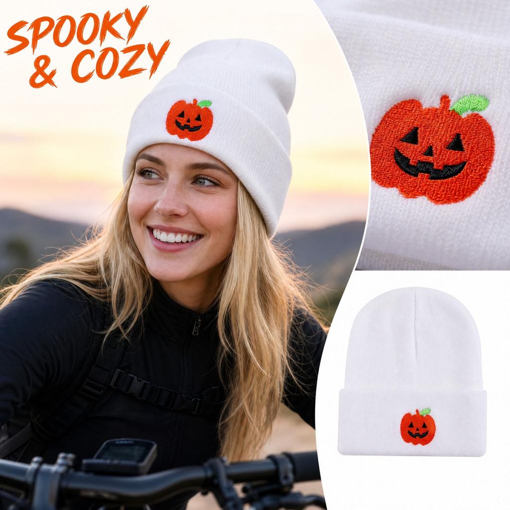Halloween Pumpkin Pattern Knit - Warm Winter Cycling Hat for Cold Outdoor Sports
