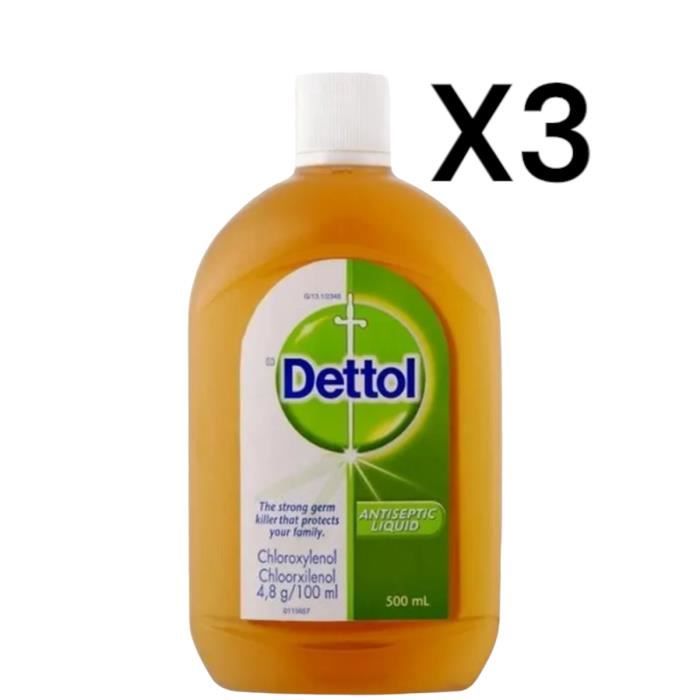 Liquide antiseptique - DETTOL - 500ml - Lot de 3 - Protection contre les bactéries - Hygiène personnelle