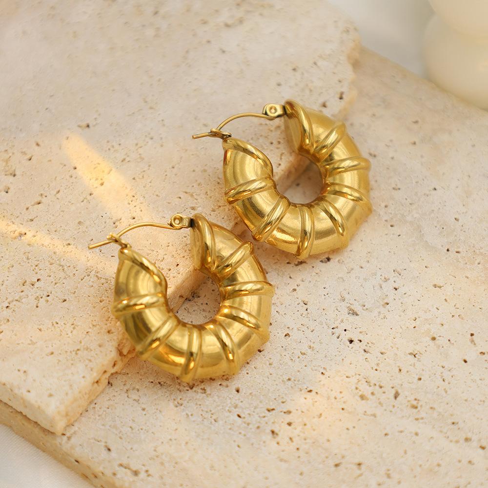 Personalized Trendy Bamboo Jewelry Women'S 18K Gold Titanium Steel Thick Hollow Earrings High-End Earrings