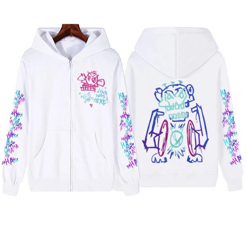 

Горячая аниме-толстовка с капюшоном Arcane-Jinx Zipper Harajuku, топы, уличные толстовки и свитшоты для женщин S белый