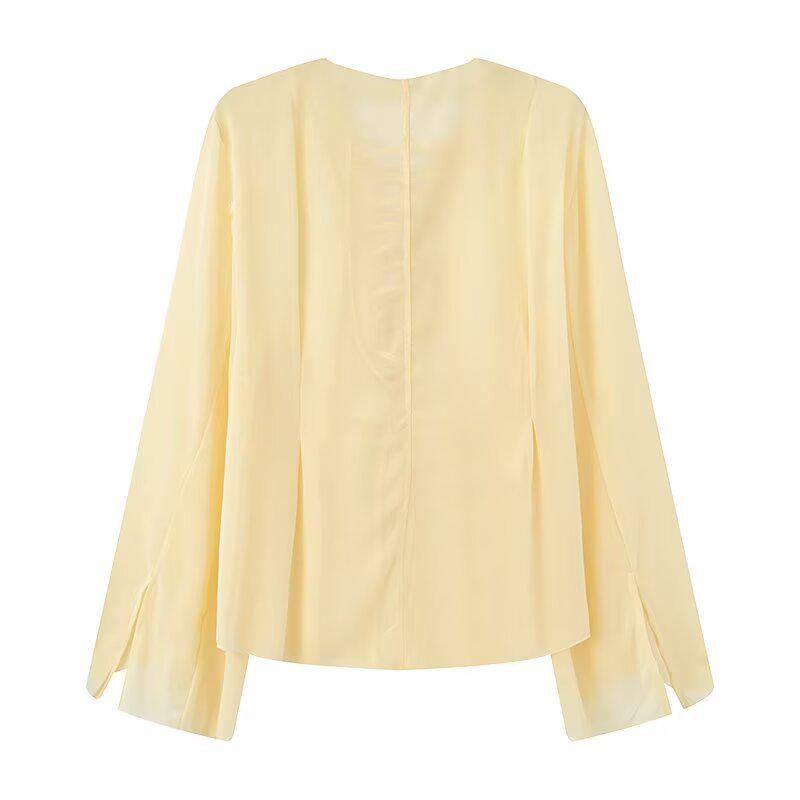 European & American Women's V-Neck Tie-Waist Fashion Casual Shirt