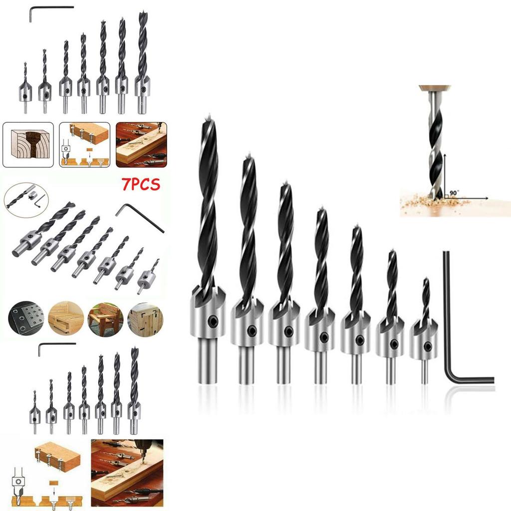 High Carbon Steel 7 Pcs Wood Chamfer Countersink Drill Bit Set For Accurate Woodworking
