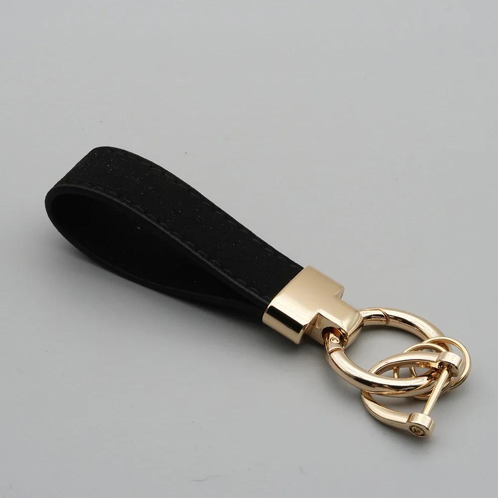 Laser Custom Logo Keyring Box Set Gift Personalized Name Number T Buckle Suede Leather Keychain Bag Car Key Chain Men’s Women‘s