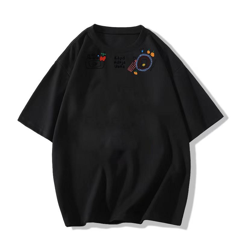 

Женская белая хлопковая футболка с коротким рукавом размера плюс 2025 - Американский стиль, прямой плечевой шов, свободный крой L чёрный