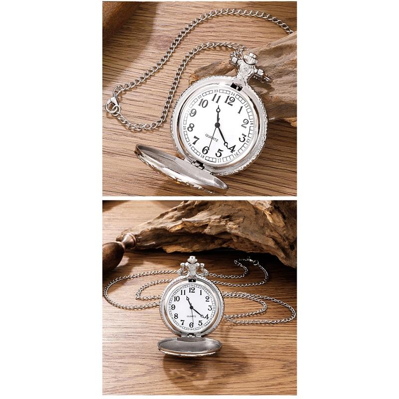 Antik ånglok Design Fickur med Kedja Halsband Vintage Kvarts Hänge Klocka Kedja Herrar Damer