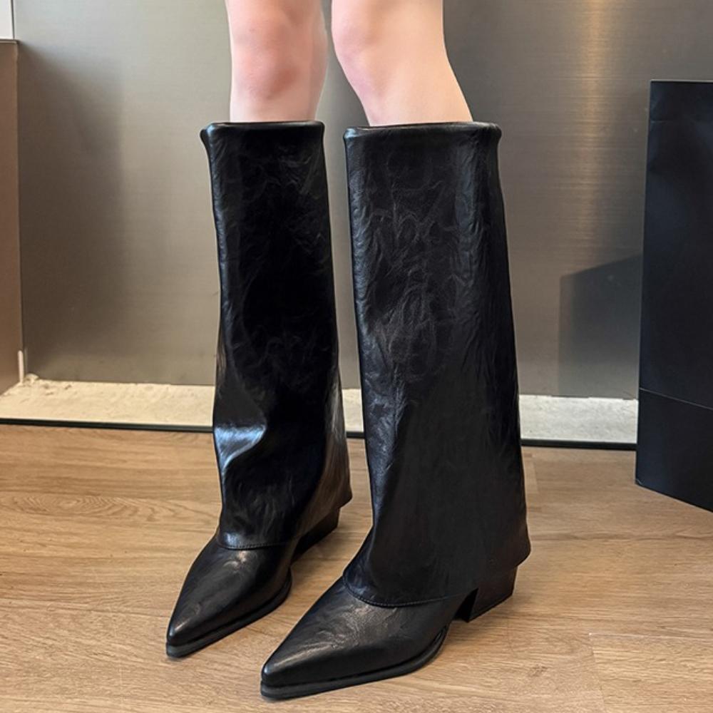 Fashion Women Pointed Toe High Boots Fashion Sexy Mid Heels Shoes Woman Chunky Trend Chelsea Boots Pumps Elegant Women's Boots