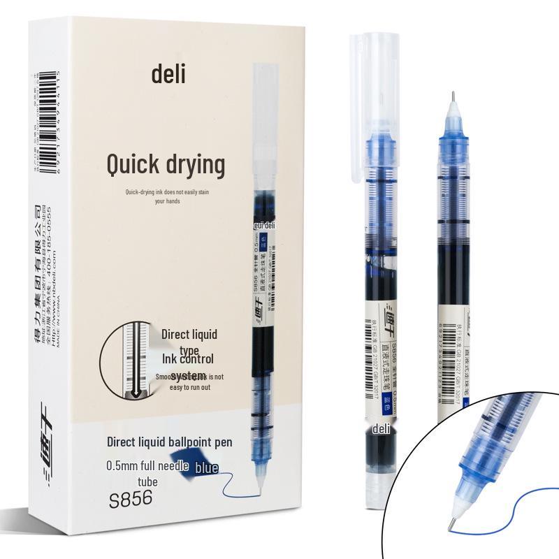 Deli s856 Black 0.5mm Quick-Drying Rollerball Pen: High-Quality Needle-Tip for Smooth Writing 0.5mm