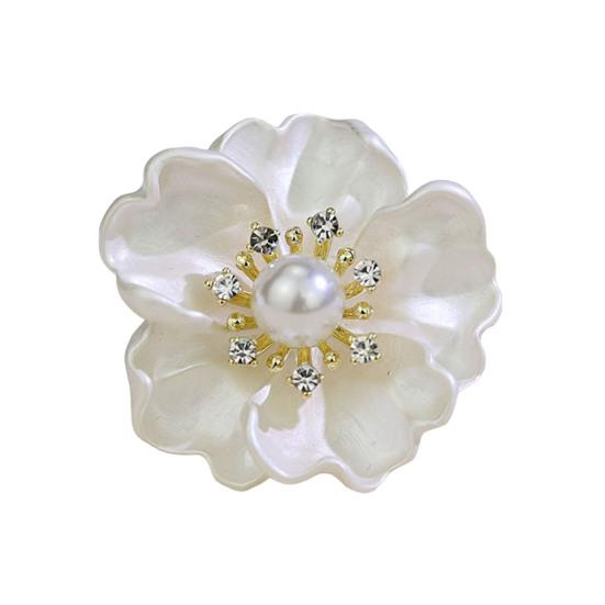 Women Brooch Sparkling Rhinestones Imitation Pearl Decor Flower Design Lapel Pin Chinese Style Sweater Scarf Badge Jewelry Accessories белый
