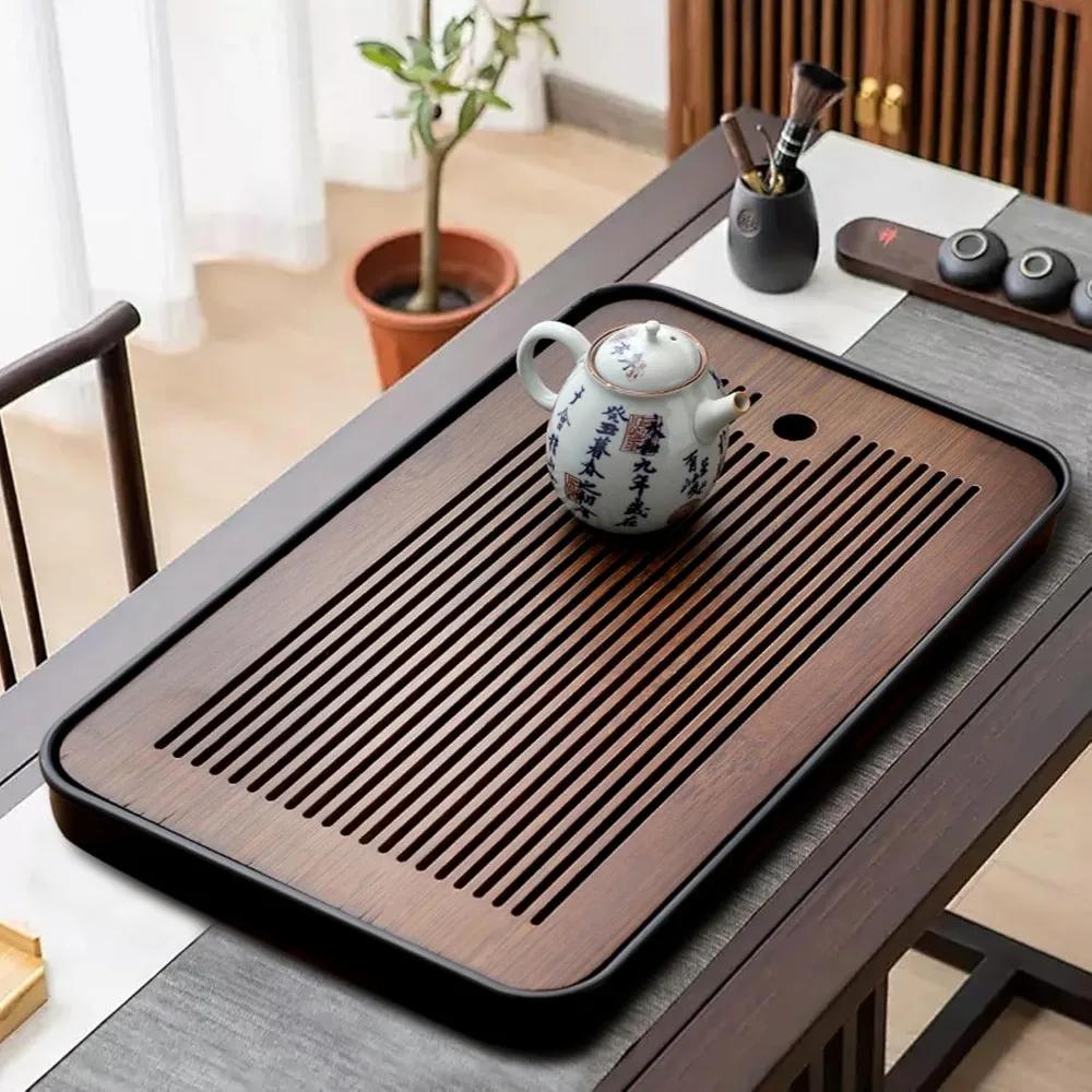 1 Piece Bamboo Tea Table Household Portable Detachable Kung Fu Bamboo Tea Tray Drain Tray Storage Dry Wet Dual Use Easy To Clean