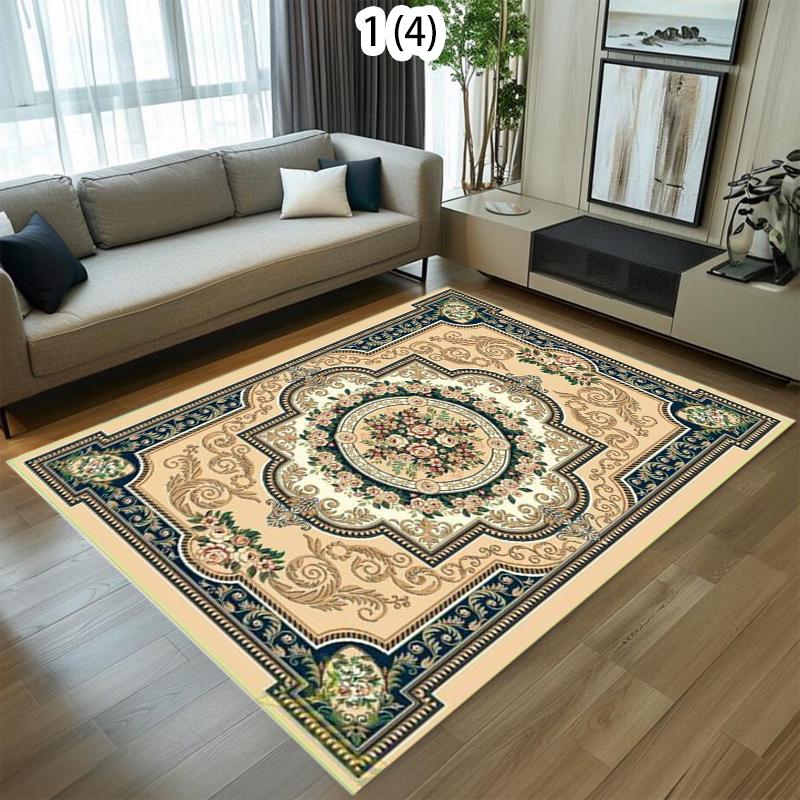 European Vintage Living Room Carpet Geometric Flowers Pattern Area Rug Soft Non-slip Modern Home Decor Floor Mat for Bedroom