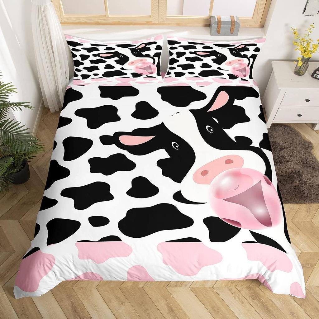 Kreskówkowa Poszwa na Kołdrę Krowa Mleczna Twin King Zachodnie Zwierzę Gospodarskie Poszwa na Kołdrę Na Walentynki Dekoracja Pokoju Mikrofibra Zestaw Pościeli