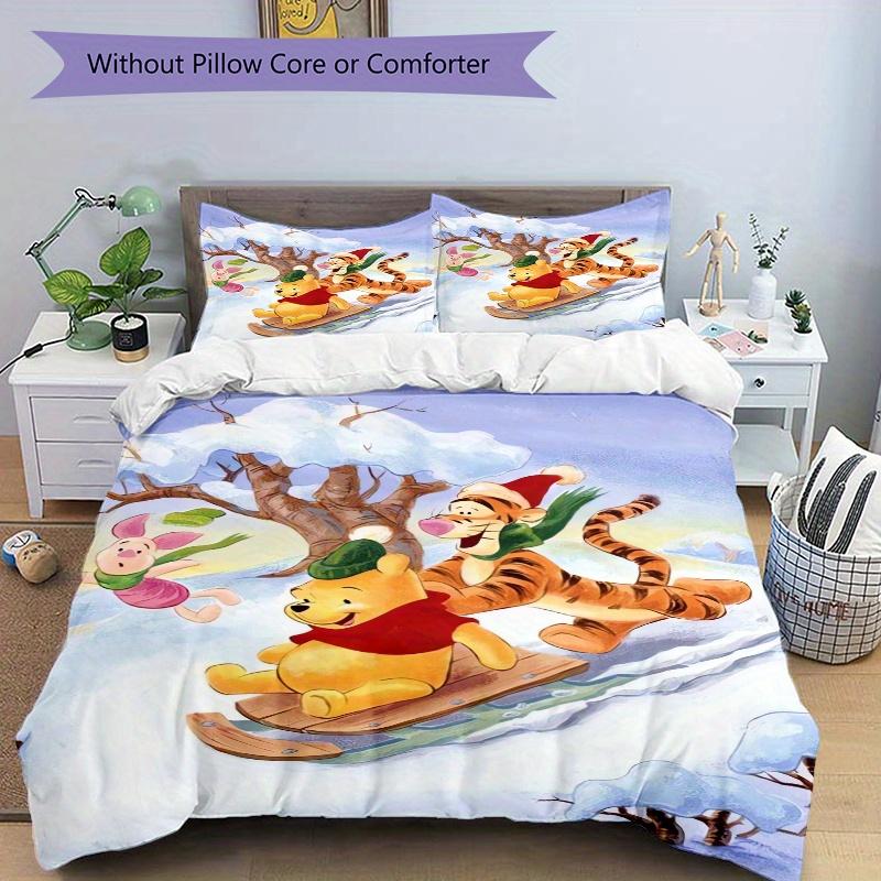 Set Biancheria da Letto Natalizia con Winnie the Pooh e Amici, 3 Pezzi, Include Copripiumino e Federe, Adatto a Tutte le Stagioni S094