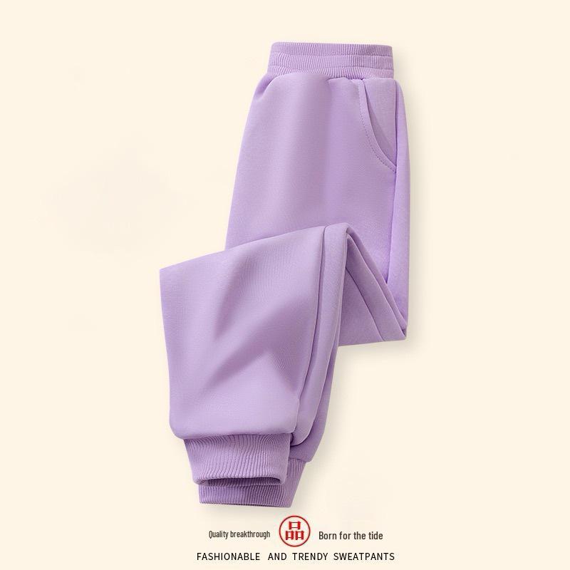 

2025 Stylish Boys and Girls Solid Color Sweatpants with Ribbed Cuffs for Autumn and Winter 150 cm