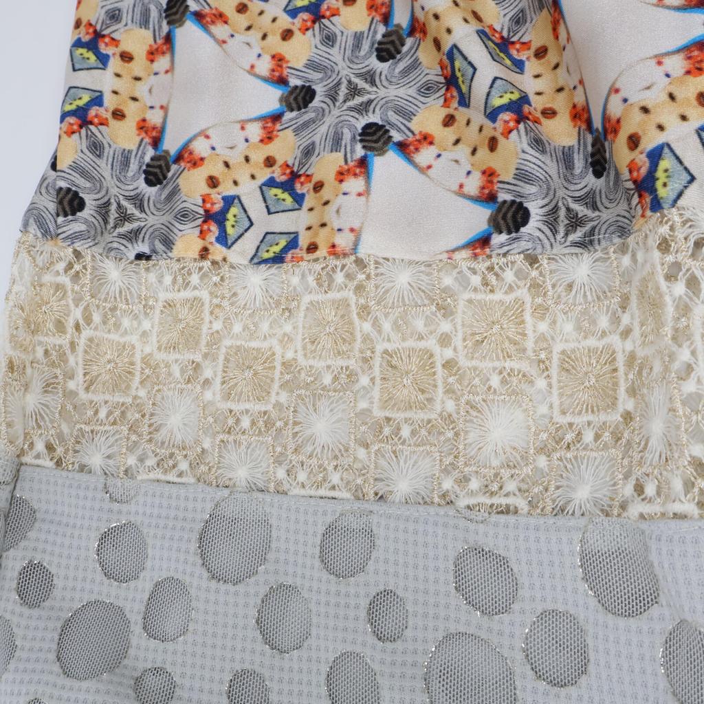 TATA CHRISTIANE White x Silver Material Switching Easy Pants Bottoms Not written multicolorUsed