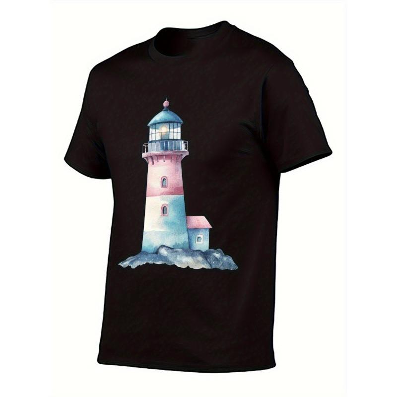 Women's T-Shirt Casual Round Neck Short Sleeve Tee for Spring/Summer,  Everyday Tshirt| Playful Print Tee| Fabric, Lighthouse Decor