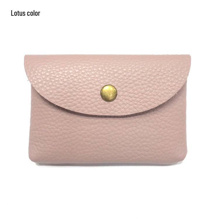 Top Grain Leather Snap Closure Coin Purse & ID Holder, Mini Lychee Pattern Card Holder for Men & Women