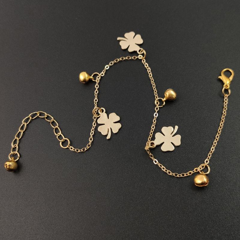 

Браслет на щиколотку с четырьмя листочками клевера и тремя колокольчиками, быстро продаваемый, самый продаваемый аксессуар для ног