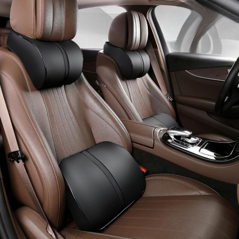 For car headrest lumbar support space memory foam leather car neck pillow lumbar support four seasons universal