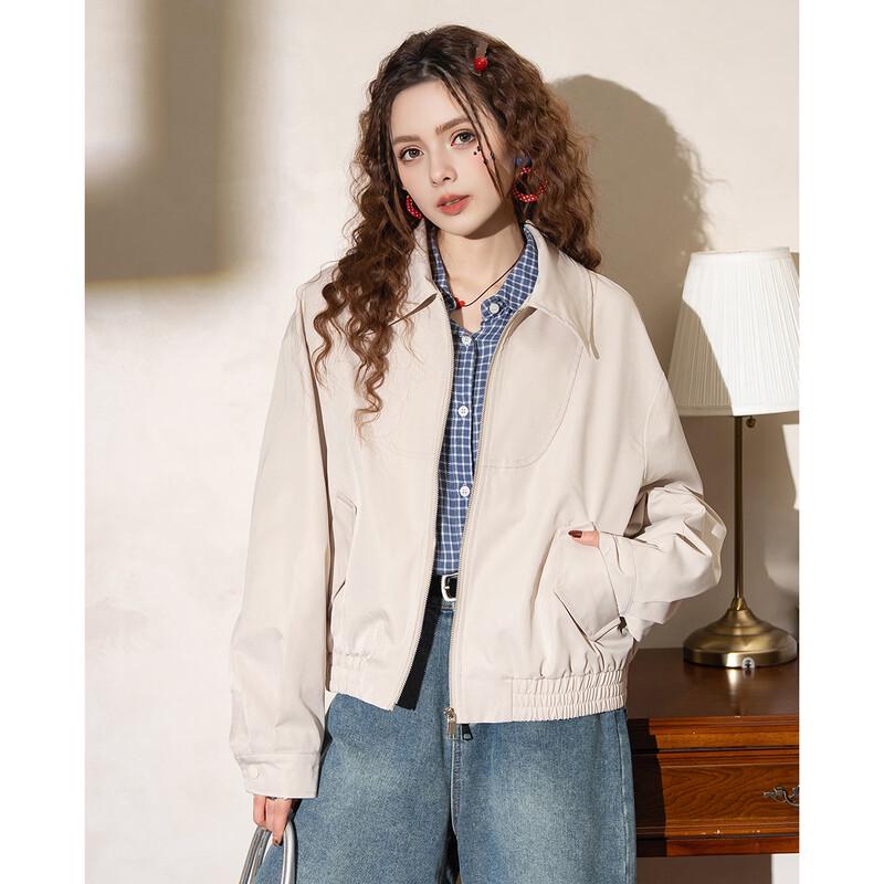 ET BOITE Damen Retro Lässige Revers Reißverschluss Jacke