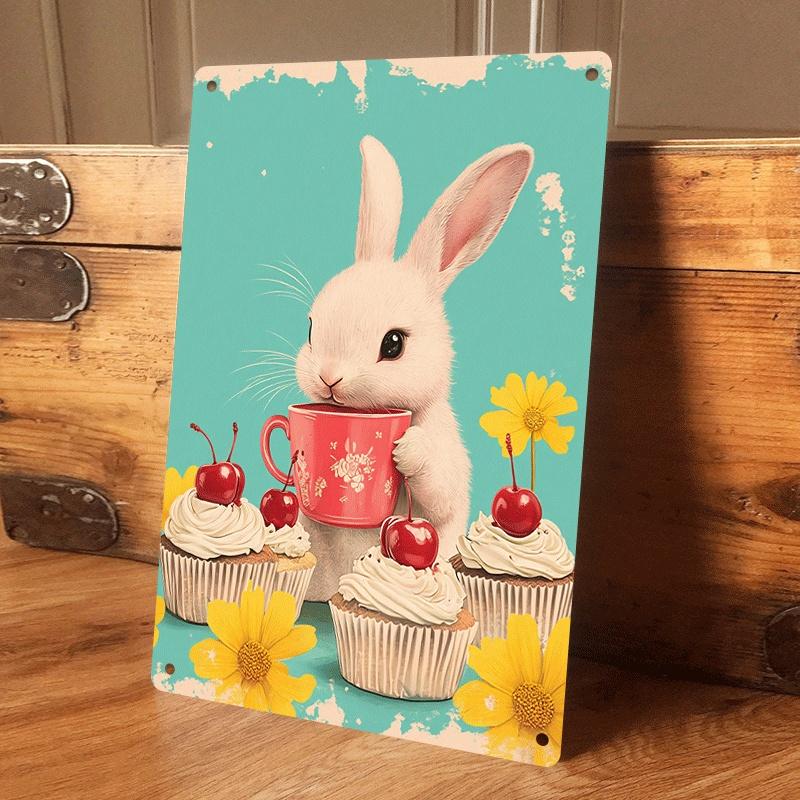 

1 piece of cute cartoon rabbit and cake pattern tin wall hanging plaque, suitable for children s room/bedroom wall decoration, r (as the picture,20x30cm)